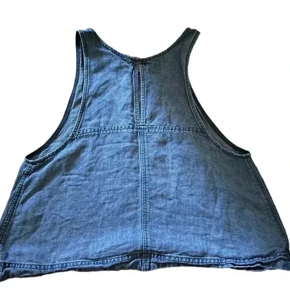 Aritzia Wilfred Linen Crop Tank Top Denim blue Small Keyhole back - Picture 2 of 3